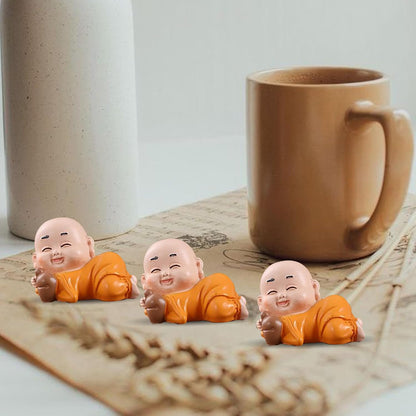 Little Cute Buddha for Table Decor | Home Decor (Pack of 3, Orange)