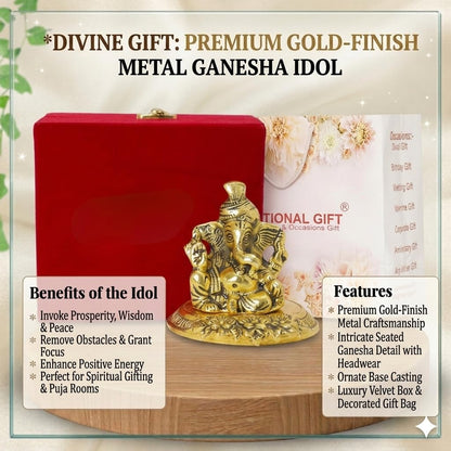 Pagdi Ganesh Idol Showpiece | 'Congratulations' Tag with Velvet Box & Carry Bag | Ideal for Weddings, Housewarmings, and Festive Celebrations
