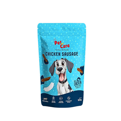 Pet en Care Chicken Sausage Dog Treats, 100g | Real Chicken | Protein Rich | Vitamin Enriched | All Breed and Sizes