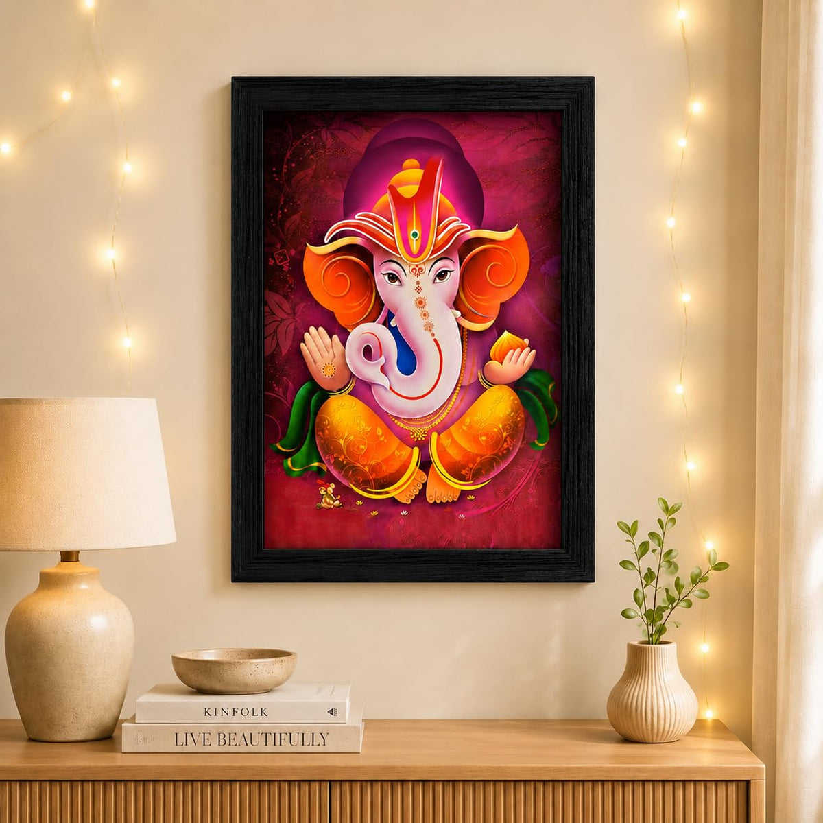 Ganesha Art Framed painting | Ready to hang - (Wood, 12inch x 18 inch)