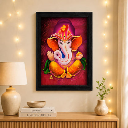 Ganesha Art Framed painting | Ready to hang - (Wood, 12inch x 18 inch)