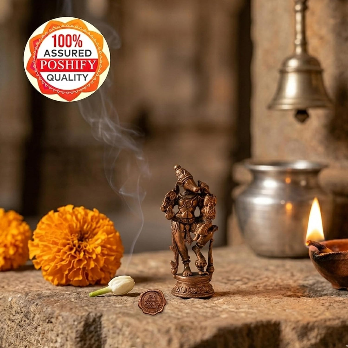 Pure Copper Lakshmi (Laxmi) Varaha Murti | Handcrafted Copper Idol for Pooja Room, Vastu Decor | Traditional & Auspicious Religious Hindu God Showpiece & Gift Item | 63gm (7x3 cm)