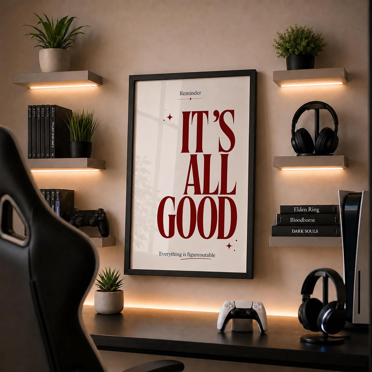 It's All Good Motivational Wall Art Framed Poster for Home Decor, Inspirational Quote Wall Decor for Living Room Bedroom Office Study Room, Positive Aesthetic Wall Decoration (DGN01-Black10x13 inch)