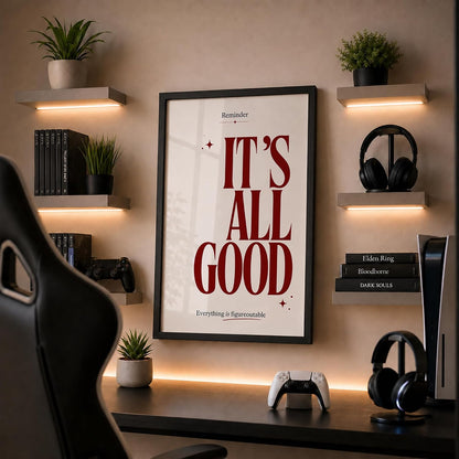 It's All Good Motivational Wall Art Framed Poster for Home Decor, Inspirational Quote Wall Decor for Living Room Bedroom Office Study Room, Positive Aesthetic Wall Decoration (DGN01-Black10x13 inch)