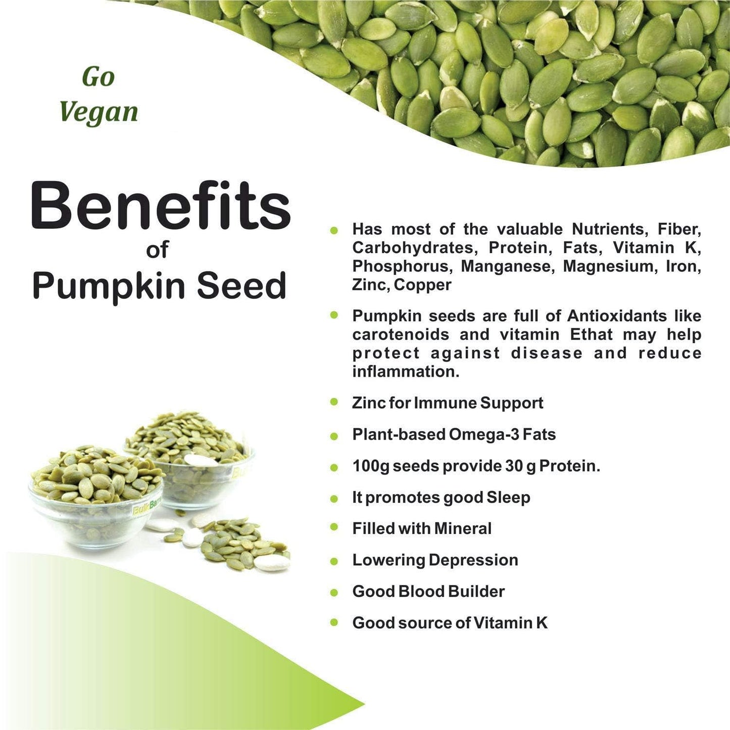 Go Vegan Pumpkin Seeds, 250g, Rich in Protein, Dietary Fibre, Magnesium & Phosphorus