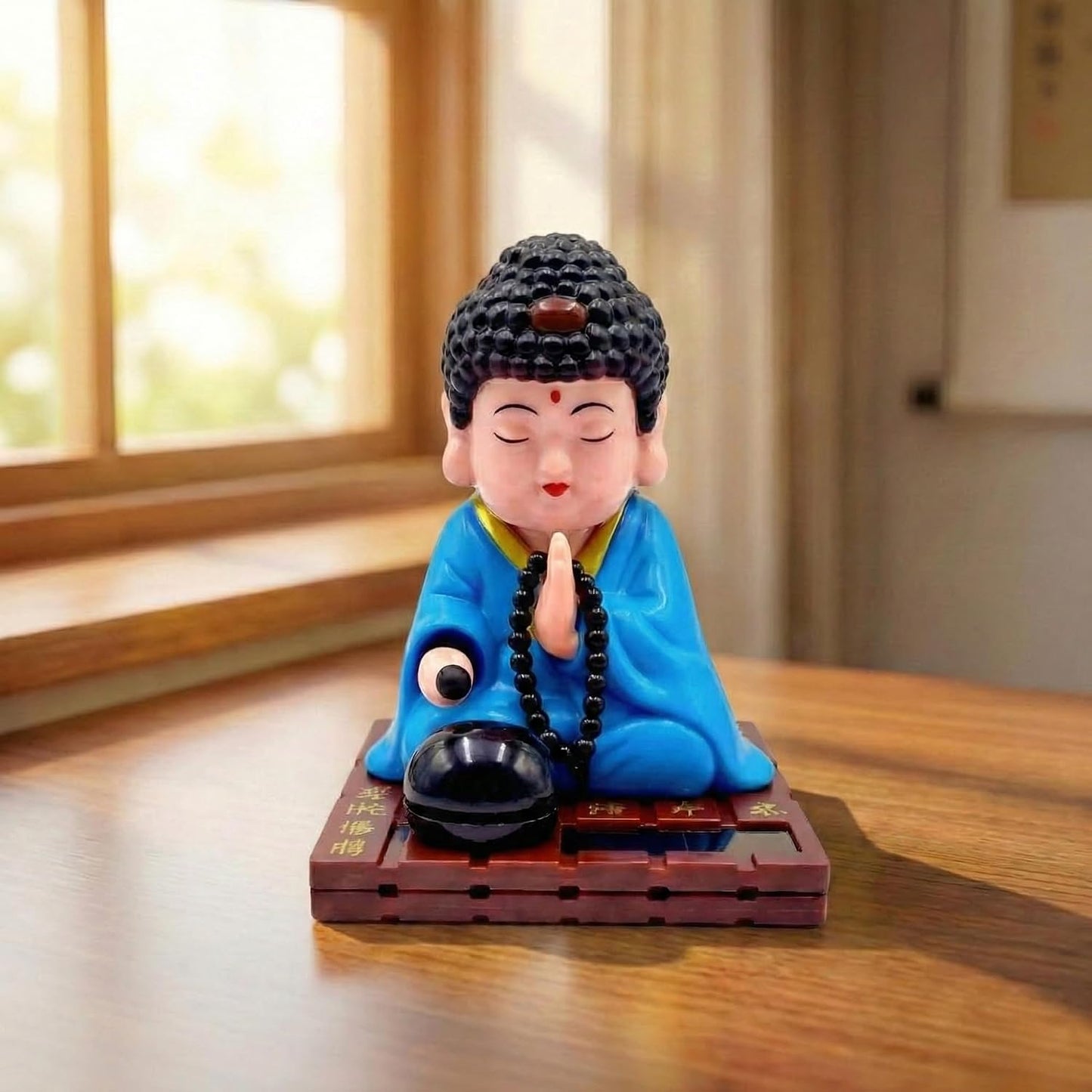 eCraftIndia Moving Head Monk Buddha Idol Showpiece for Home Decor Car Dashboard Office | Feng Shui Spiritual Meditation Buddha Statue Figurine for Good Luck Gift for Housewarming (Plastic, Blue)