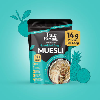 True Elements Muesli Sugar Free 1.2 kg - 100% Wholegrain Muesli | No Added Sugar | Diet Food for Weight Management | Healthy and Quick Breakfast | Millet Muesli - 18% Jowar | HIgh Protein