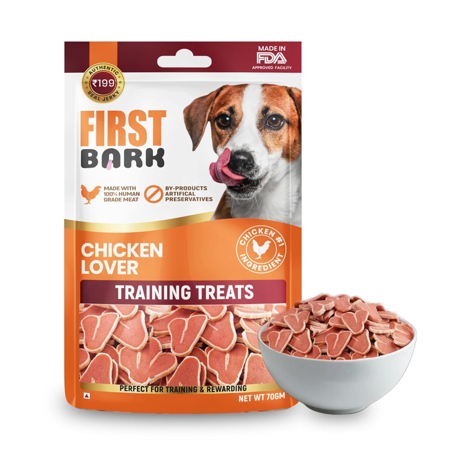 First Bark Dog Treats for Adult Dog & Puppy – Training Treats Bite-Sized Chicken Jerky for Dogs, Small Dogs & Shih Tzu | Puppy Treats & Dog Snacks –Chicken Lover (70g) x1