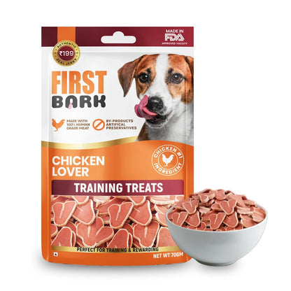 First Bark Dog Treats for Adult Dog & Puppy – Training Treats Bite-Sized Chicken Jerky for Dogs, Small Dogs & Shih Tzu | Puppy Treats & Dog Snacks –Chicken Lover (70g) x1