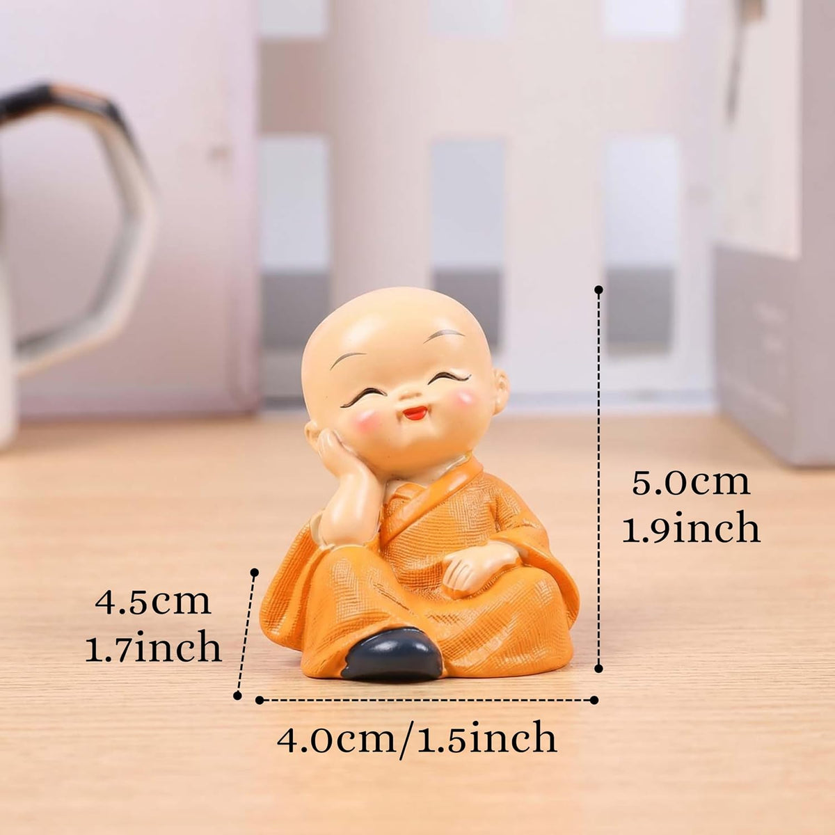 Resin Buddha Monk Statues, Small, Multicolour, Set of 4 Buddha Figurine Good Luck Sculpture Decoration for Indoor Outdoor Garden car Dashboard Porch Yard Art Decor