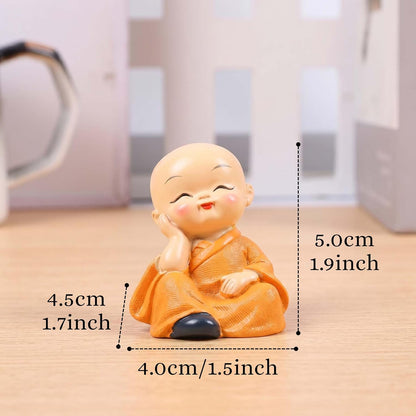 Resin Buddha Monk Statues, Small, Multicolour, Set of 4 Buddha Figurine Good Luck Sculpture Decoration for Indoor Outdoor Garden car Dashboard Porch Yard Art Decor