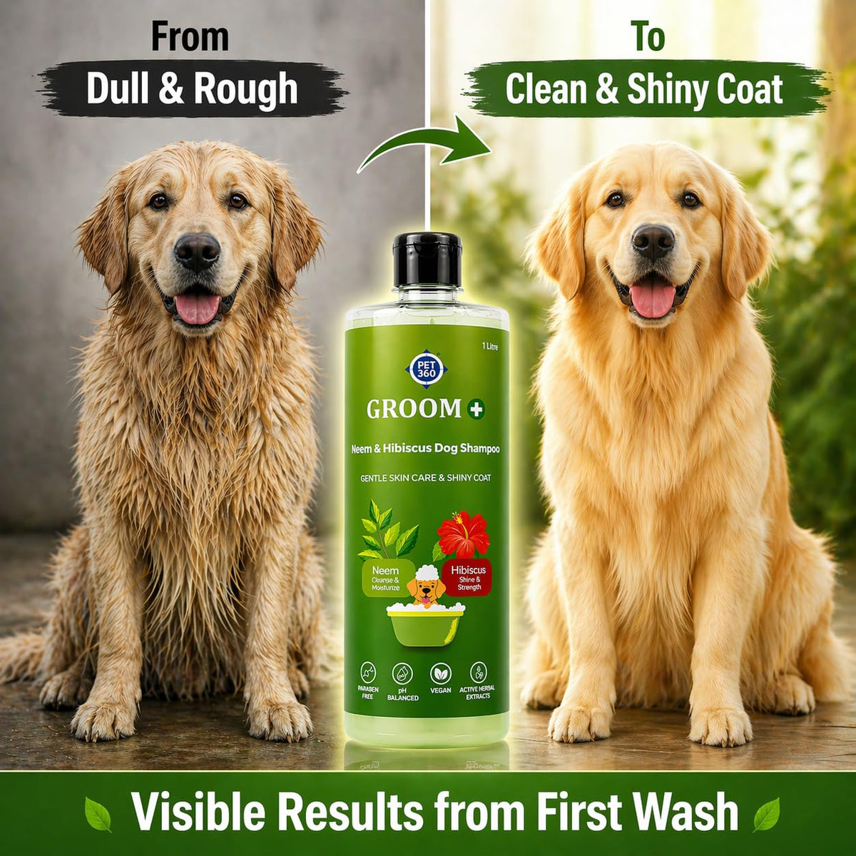 PET360 Groom+ Neem Hibiscus Oatmeal Dog Shampoo 200ml | Vegan Cruelty-Free | Non-Toxic pH Balanced | Phthalate & Paraben Free | Natural Pet Grooming