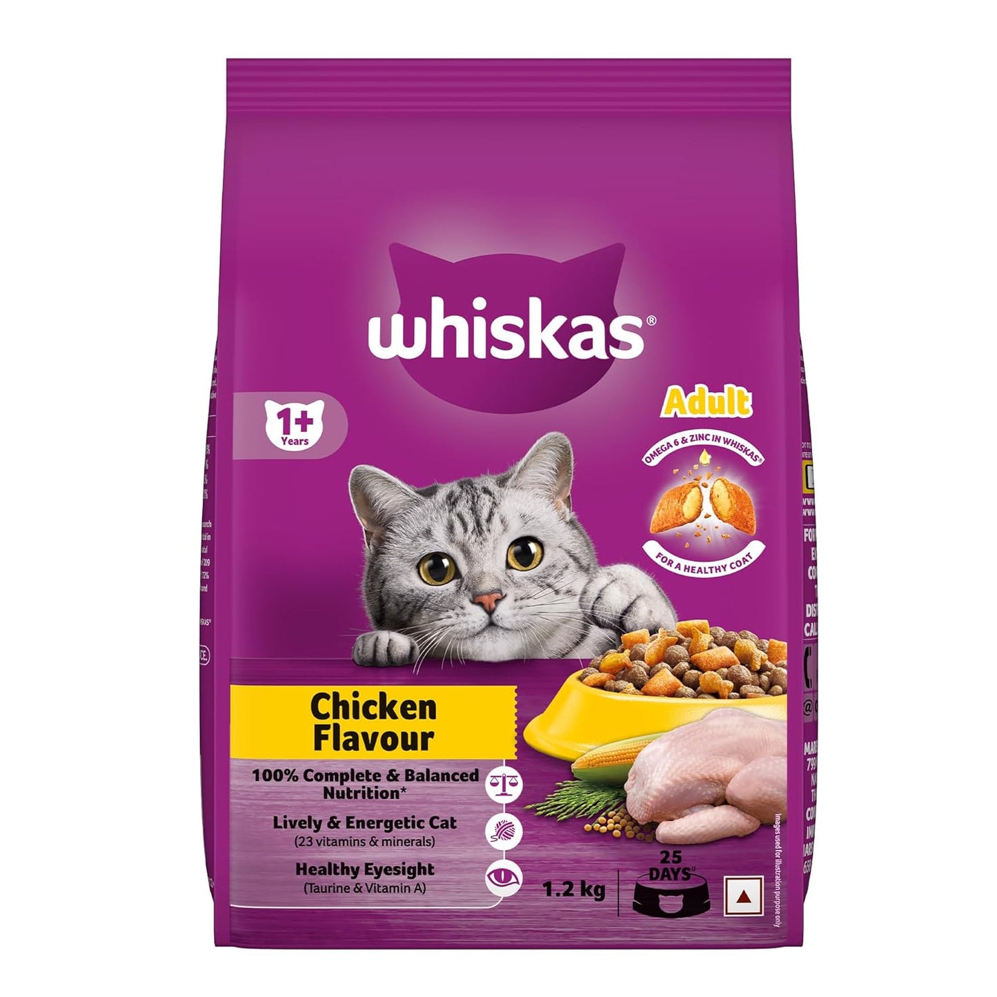 Whiskas Adult Dry Cat Food Chicken Flavour 1.2kg, Complete & Balanced Meal