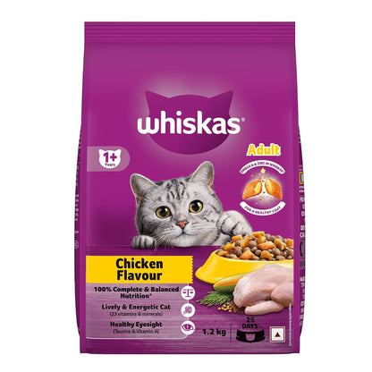 Whiskas Adult Dry Cat Food Chicken Flavour 1.2kg, Complete & Balanced Meal
