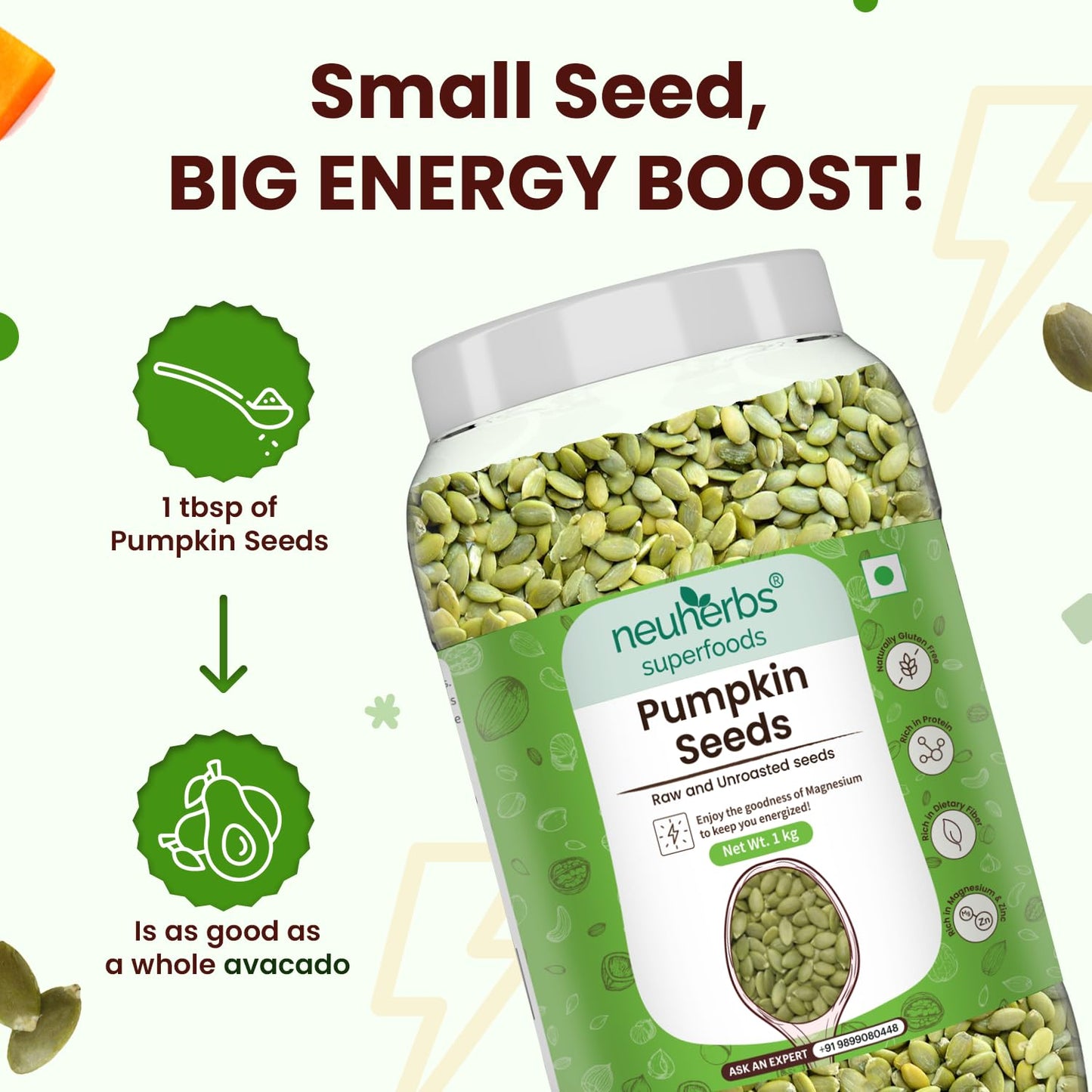 Neuherbs Raw Unroasted Pumpkin Seeds For Immunity Booster | Superfood Seeds For Eating | Fibre Rich Dry Seeds - 1 kg