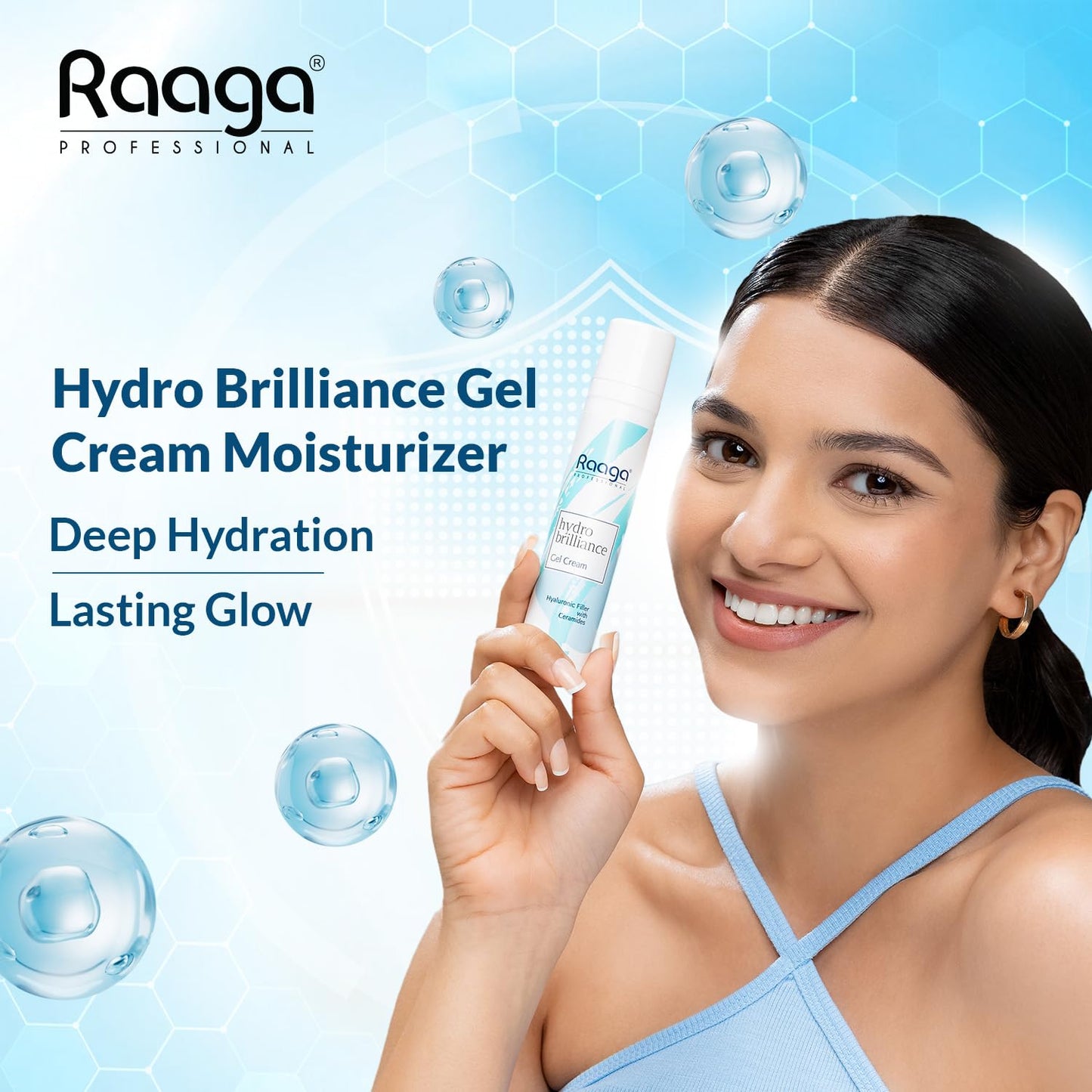Raaga Professional Hydro Brilliance Gel Cream | Hyaluronic Filler with Ceramides | Paraben Free, Sulphate Free, Dermatologically Tested (55 ml)
