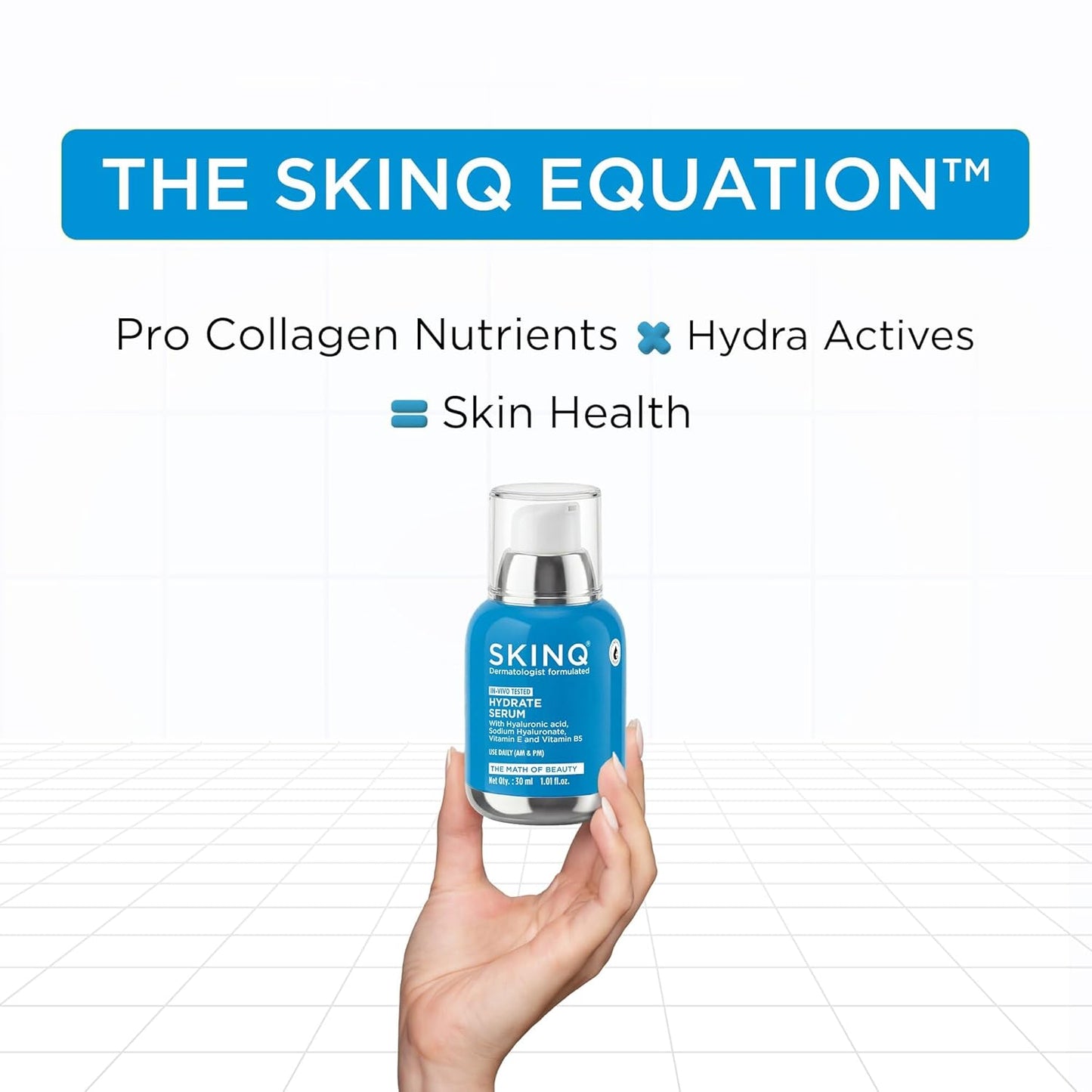 SKINQ Hydrate Serum with Hyaluronic Acid, Sodium Hyaluronate, Vitamin B5 & E | +140% Hydration | Lightweight, Non-Sticky | For All Skin Types | In-Vivo Tested I Derma Formulated