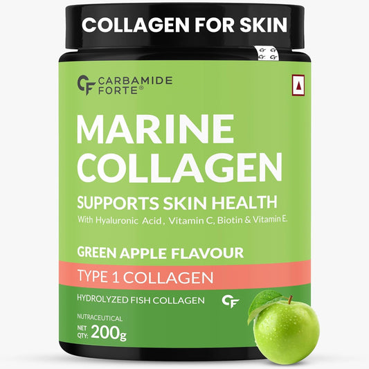 Carbamide Forte Marine Collagen Powder Supplement - for Skin Fish Collagen Powder for Women & Men - 200 Grams Powder - Green Apple Flavour