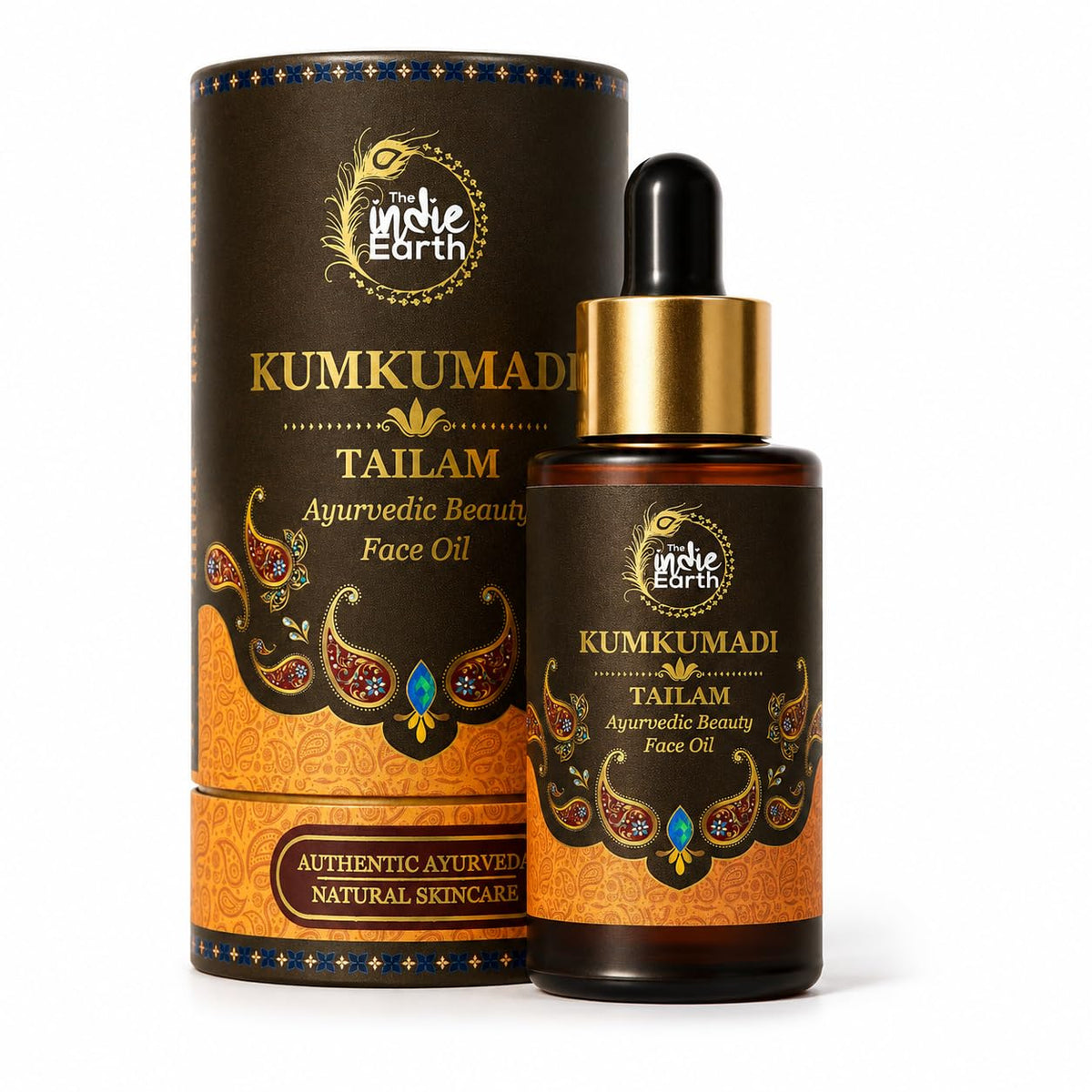 The Indie Earth Kumkumadi Tailam 30 ml | An Ayurvedic Beauty Face Oil | Miraculous Beauty Night Serum for Brighter, Glowing & Younger Looking Skin with Turmeric, Saffron, Blue Lotus & Indian Lotus