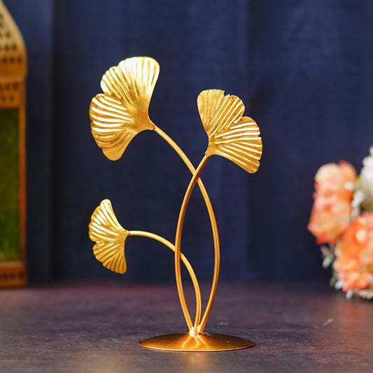 Premium Iron Gold Plated 3 Leaf Shape Decoration Table Stand for Home and Living Room Decor - (7.8 inches, Gold)- Decorative Items for Home Decor, Showpiece for Home Decor