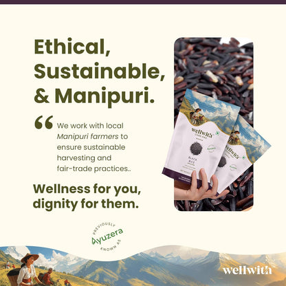 Wellwith (Ayuzera) Black Rice Gluten Free 250g | Chak Hao | Organic Karuppu Kavuni |100% Natural & Organic | Forbidden Manipuri Rice (Pack of 1)