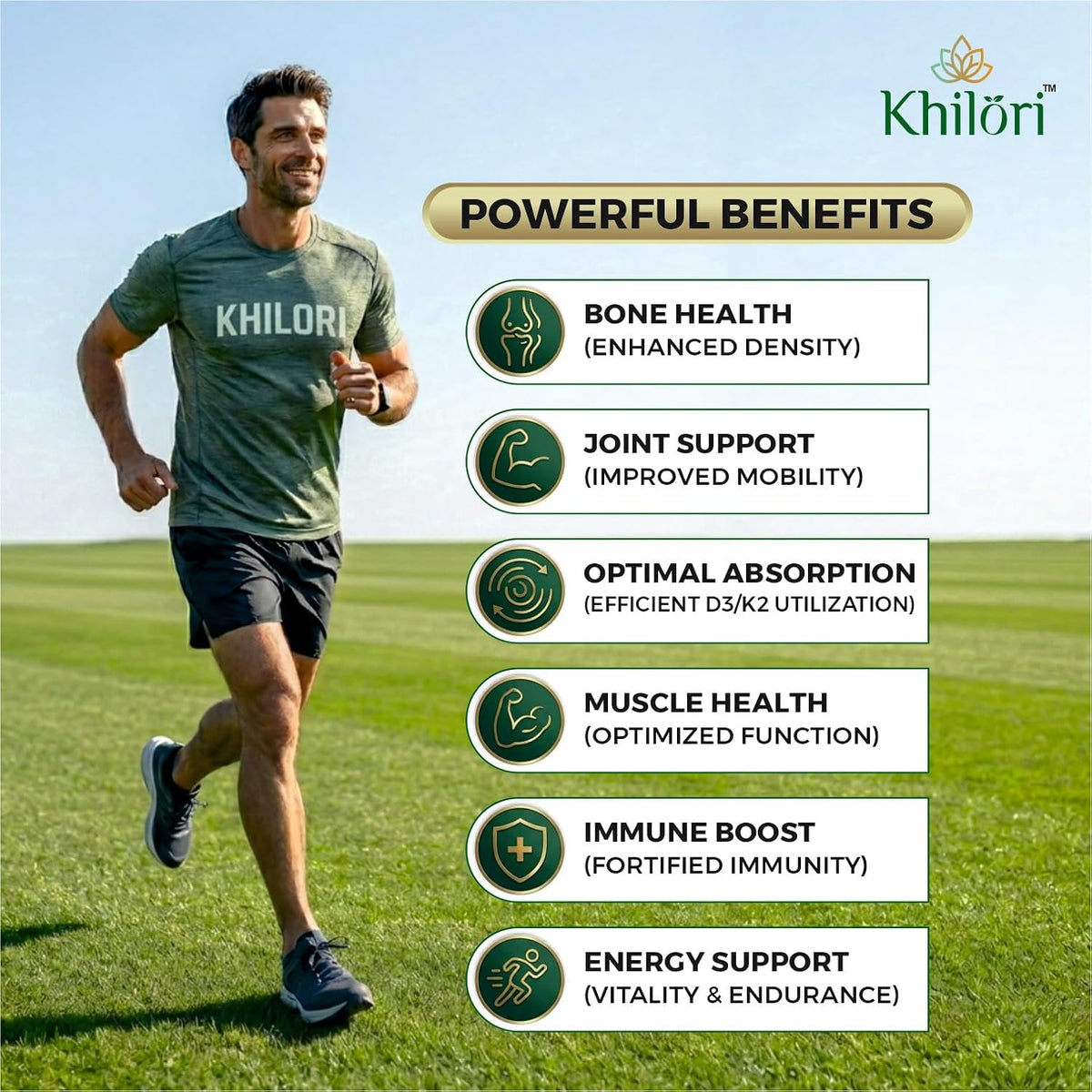 Khilöri Calcium Supplement for Men and Women with Magnesium, Zinc, Vitamin D3, K2 MK7 & B12 Tablets | Plant Based Calcium Citrate Malate for Strong Bones, Joint Mobility & Muscle Recovery | 60 N (60 Tablets)