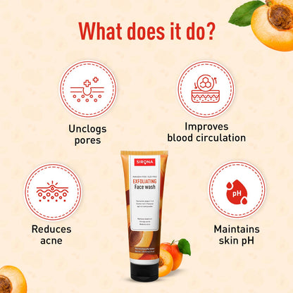 Sữa rửa mặt Sirana Exfoliating Face Wash with benefits on beige background