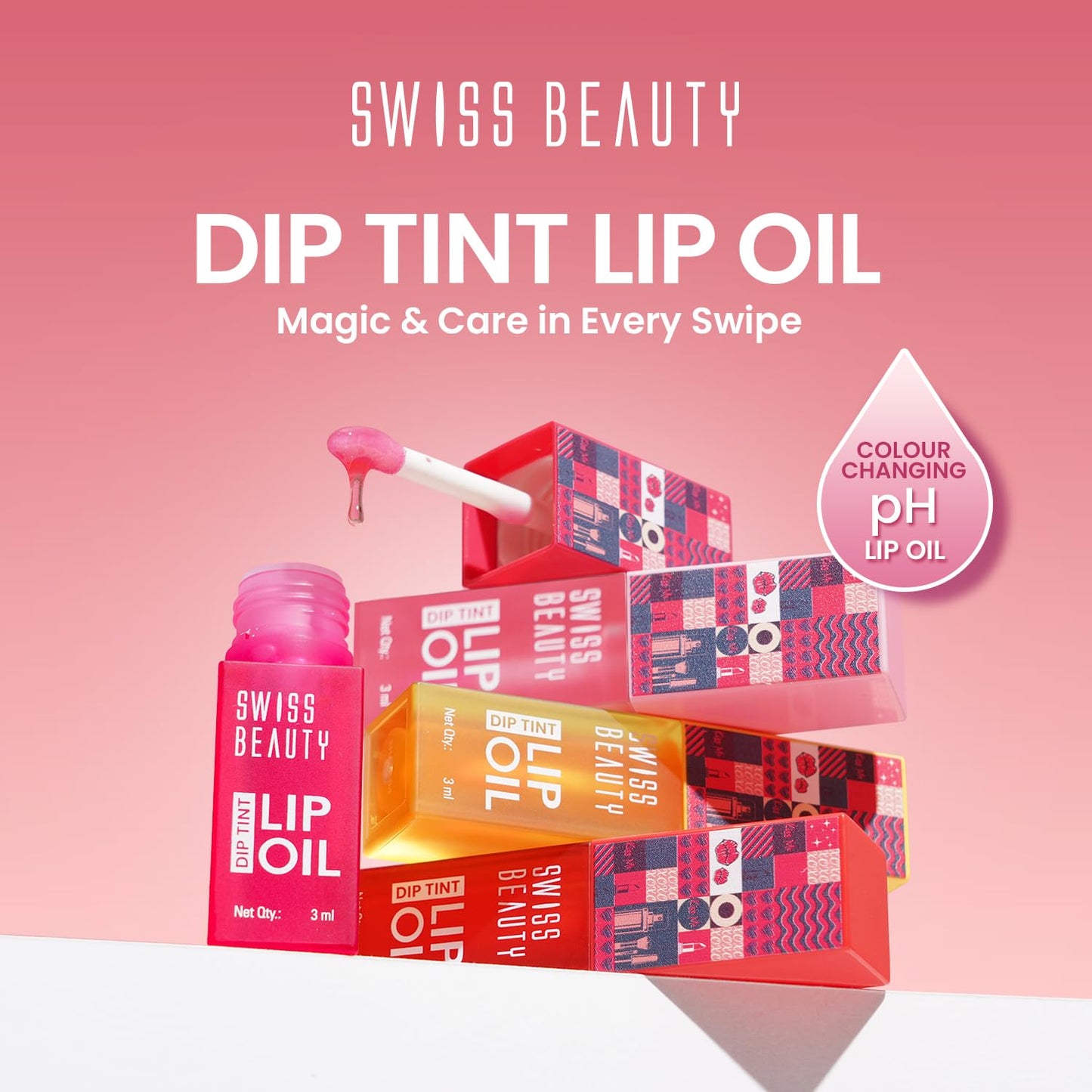 Swiss Beauty Dip Tint Lip Oil | Colour-Changing Lip Oil | Glossy Finish | Long-Lasting Moisturisation | Enriched with Vitamin E | Shade-01 Strawberry, 3ml
