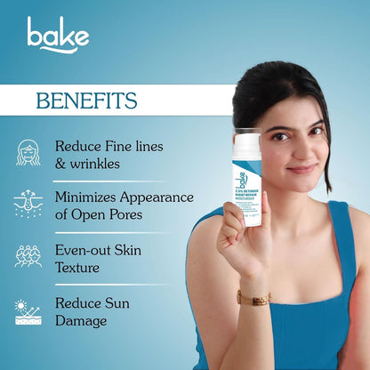 BAKE Retinol Night Cream with 2.5% Retinoid & Bakuchiol Oil for Anti Ageing, Fine Lines & Wrinkles | Retinol Night Repair Moisturizer | Lightweight, Non Sticky & Fragrance Free | All Skin Types | 30g