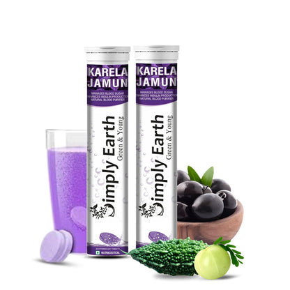 Simply Earth Karela Jamun Fizz Effervescent (Karela Jamun Juice)| Helps in High Sugar Conditions | Herbal Diabetes Management| Boosts Digestive Health| - 40 Effervescent Tablets
