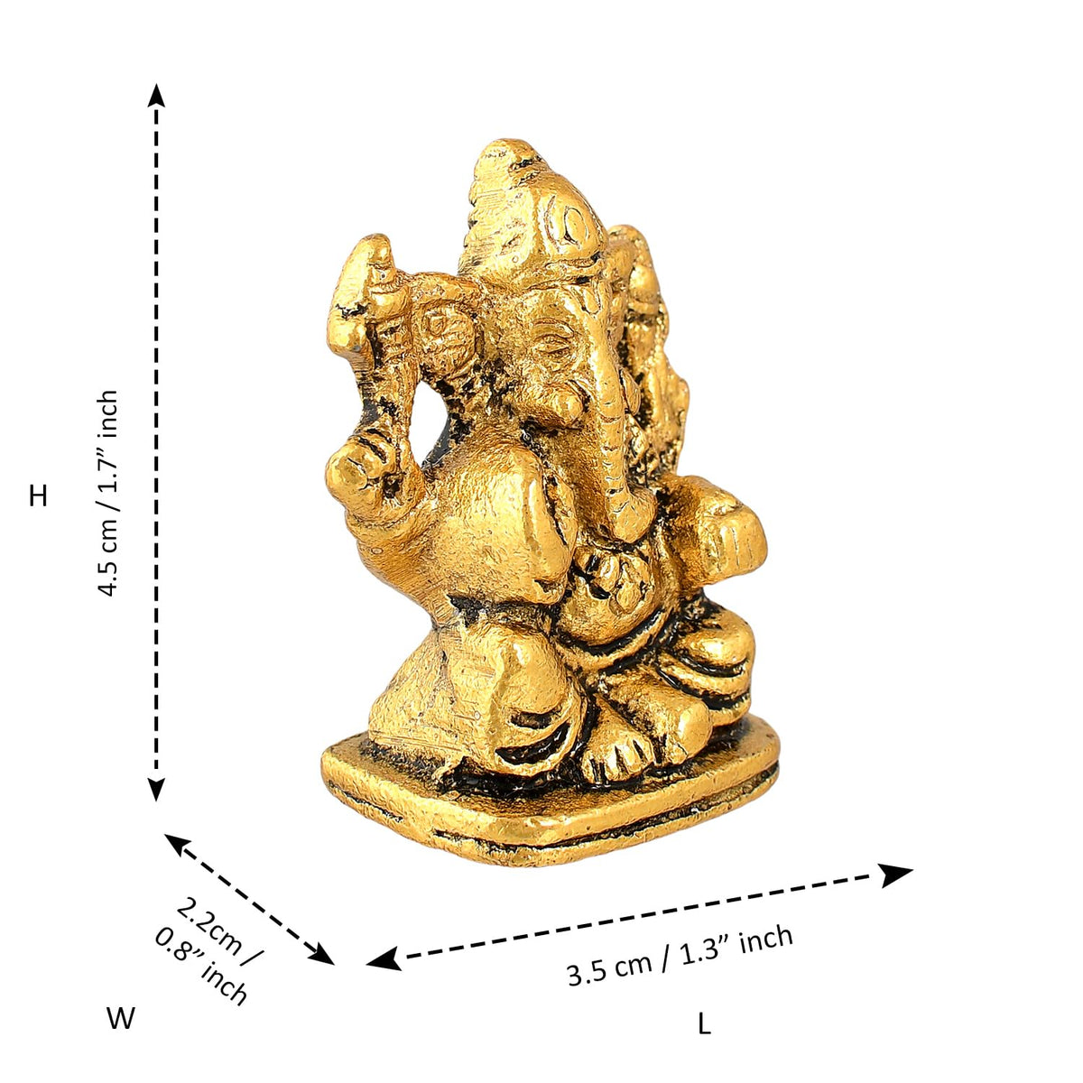 Metal Ganesh Idol for Diwali Decoration Item - Ganesha for Car Dashboard Small Ganpati Statue Figurine Murti for Home Office, Tabledesk Diwali Gift Items (Golden 4.5 CM Height) (Set of 1)