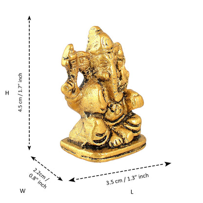 Metal Ganesh Idol for Diwali Decoration Item - Ganesha for Car Dashboard Small Ganpati Statue Figurine Murti for Home Office, Tabledesk Diwali Gift Items (Golden 4.5 CM Height) (Set of 1)