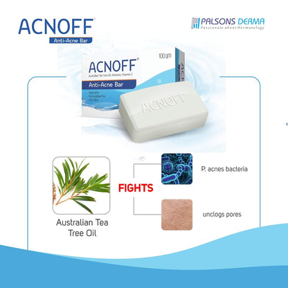 ACNOFF Anti-Acne Bar 100 gm | For Skin prone to Acne & Blemishes | Specially Formulated for Oily Skin | Unclogs Pores | Effective Cleansing without causing Dryness or Irritation