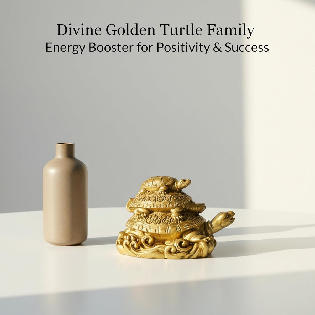 Triple Tortoise Turtle Family | Golden Feng Shui Tortoise for Good Luck | Metal Turtle Vastu Showpiece for Wealth, Health & Prosperity | Lucky Turtle Gift Item for Home & Office Decor