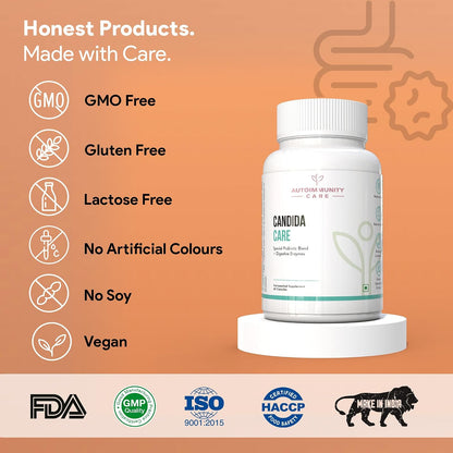 Autoimmunity Care Candida Care – Advanced Probiotics for Candida, Leaky Gut & Gut Health | Probiotics Supplement for Gut Cleanse, Acidity & Bloating Relief | Lactobacillus, Bifidobacterium & S Boulardii | 60 Dose