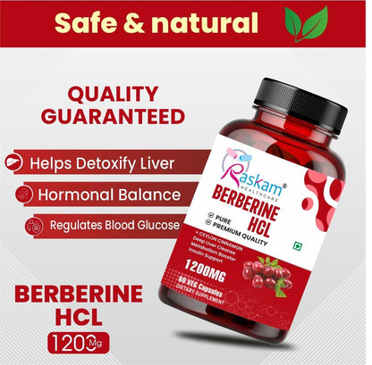Bottle of Askam Berberine HCL supplement with label on a red and white background