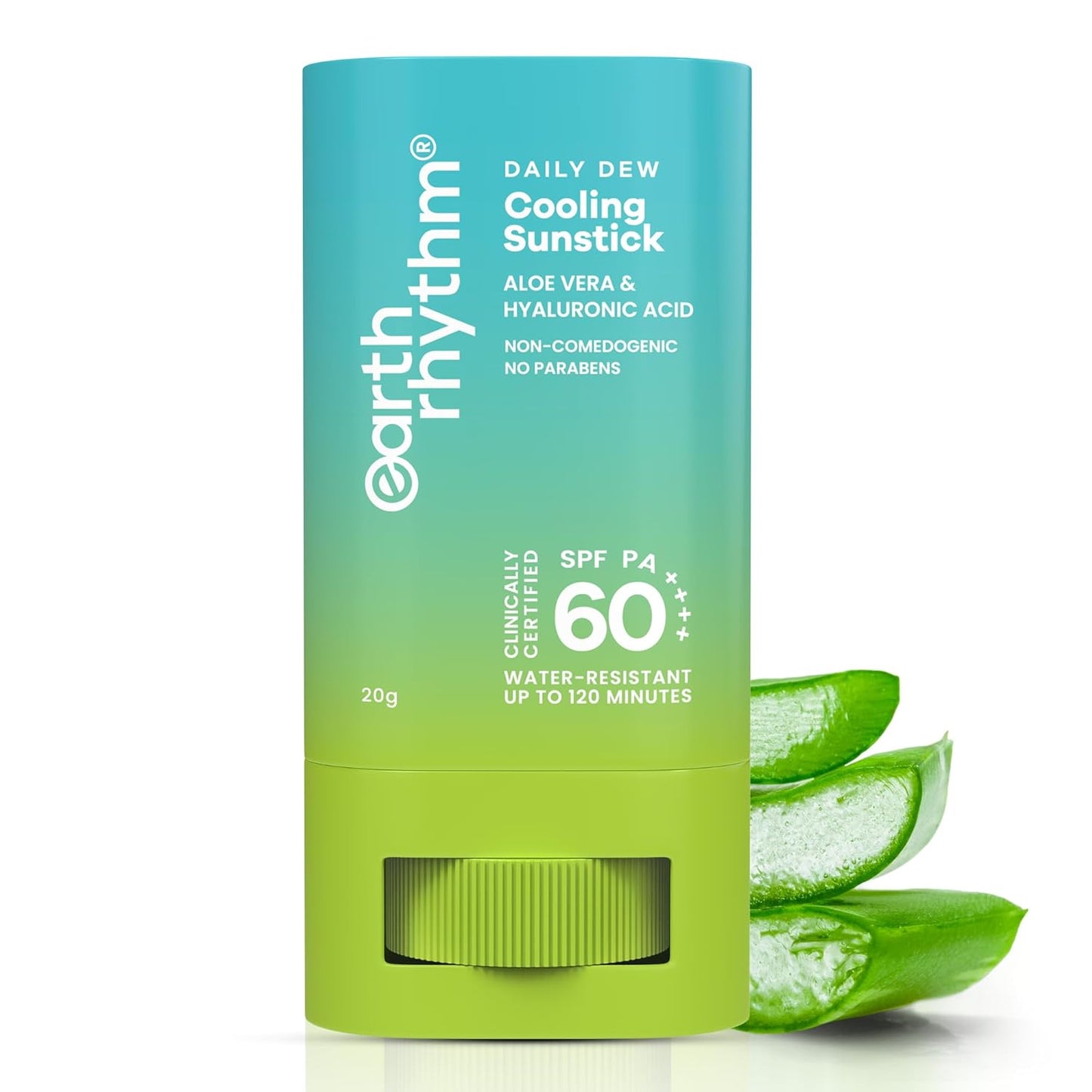 Earth Rhythm Daily Dew Cooling Sunstick SPF 60 PA ++++ with Hyaluronic Acid & Aloe Vera, In Vivo Tested