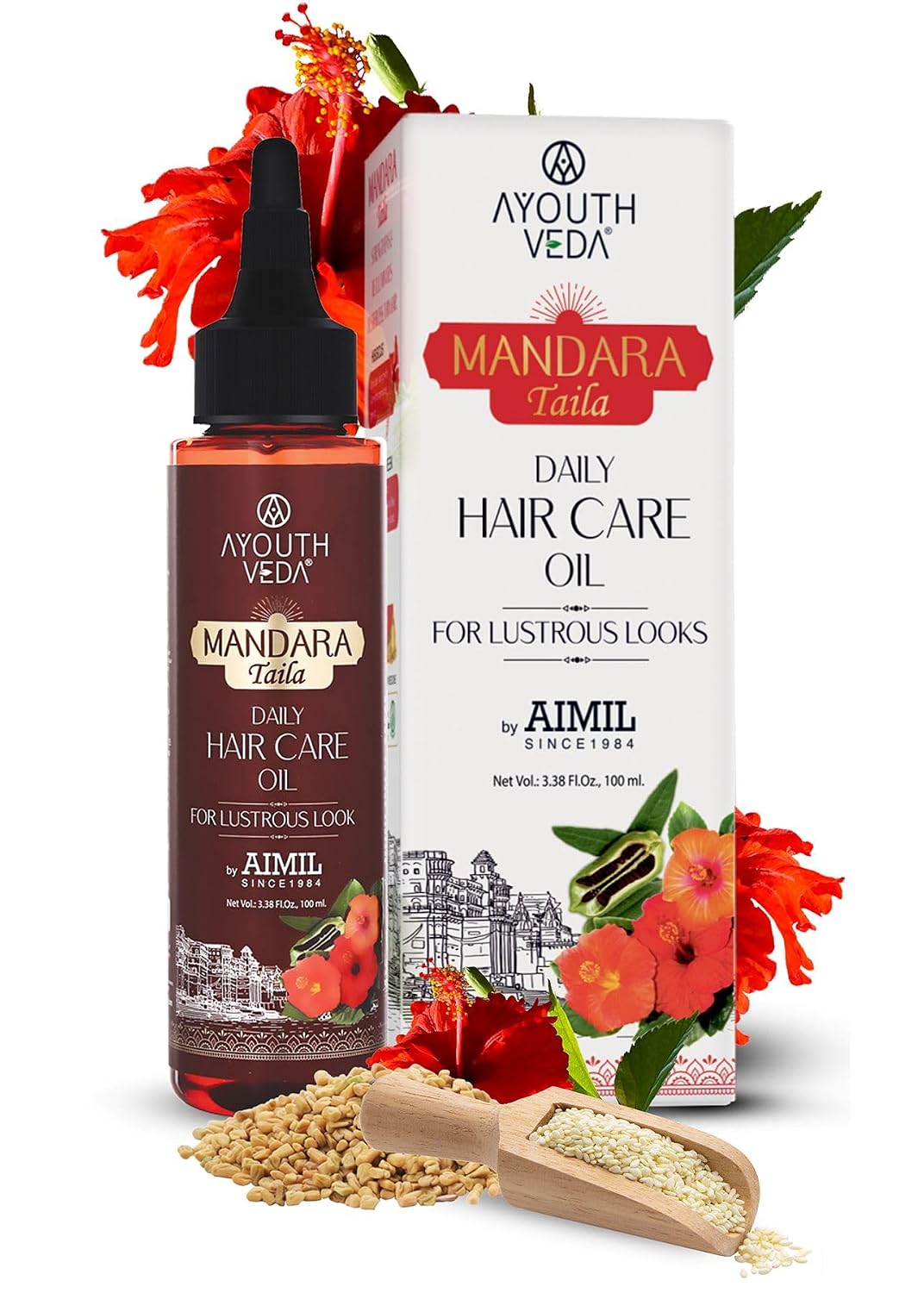 Ayouthveda Mandara Taila Daily Hair Care Oil for Lustrous Look | With the Benefits of Fenugreek Seeds and Sesame Oil | For Shinky & Healthy Hair |Daily Nourisher of Hair (Pack Of 1-100ml)