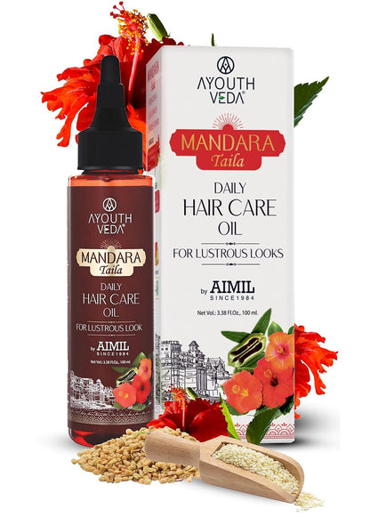 Ayouthveda Mandara Taila Daily Hair Care Oil for Lustrous Look | With the Benefits of Fenugreek Seeds and Sesame Oil | For Shinky & Healthy Hair |Daily Nourisher of Hair (Pack Of 1-100ml)