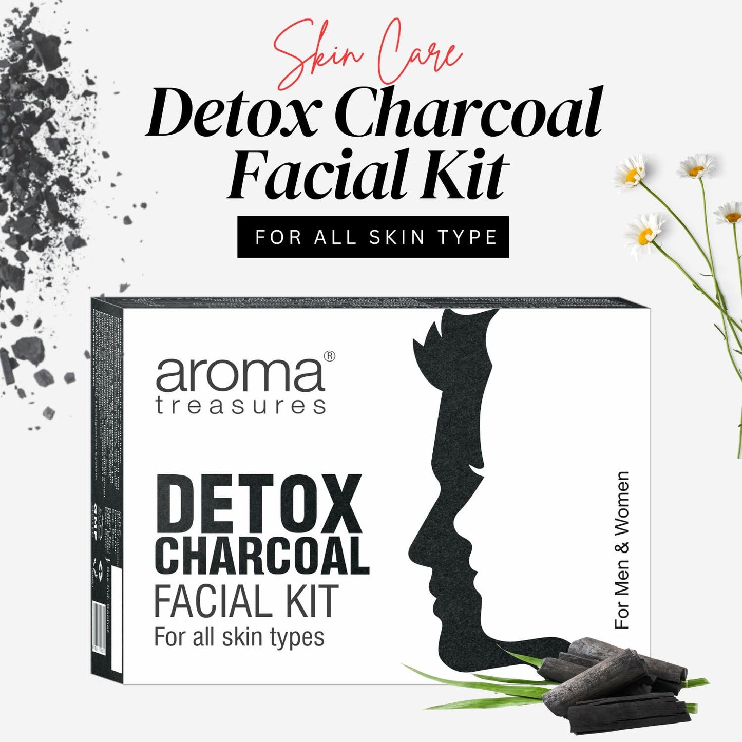 Aroma Treasures Detox Charcoal Facial Kit | Deep Pore Purifying 6-Step Home Facial | Removes Impurities, Excess Oil & Tan | Brightening, Clarifying & Instant Glow Facial for All Skin Types – 43g/ml
