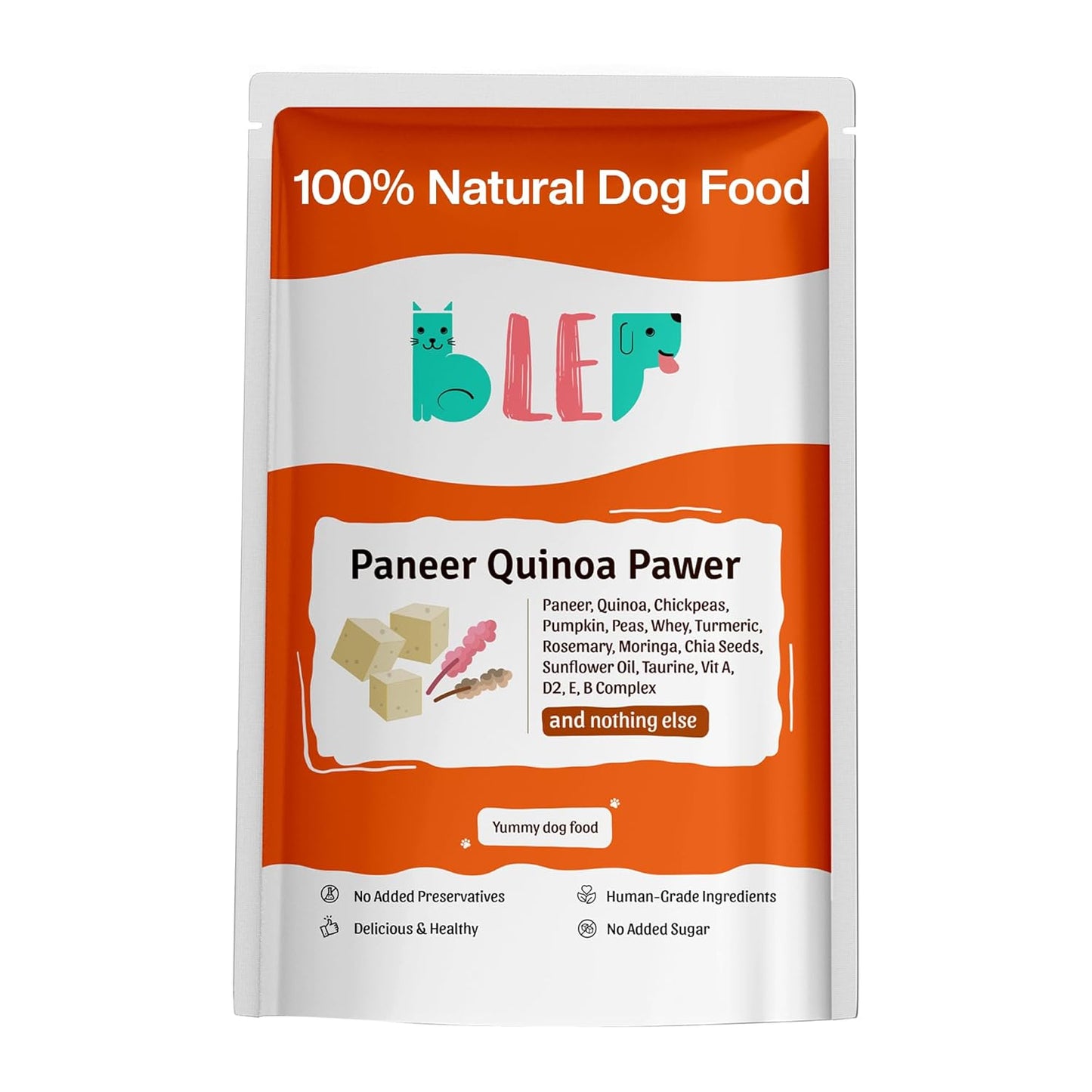 BLEP Fresh Dog Food (Wet) Human Grade, Grain Free|Paneer, Quinoa & Mixed Veggies|Omega 3, 6, Vitamin A, D, E, B|Zero Preservatives & Sugar|Easily Digestible|for All Dog Breeds|100g (Pack of 1)
