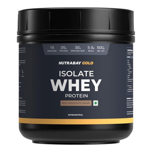 Nutrabay Gold Isolate Whey Protein container on a white background