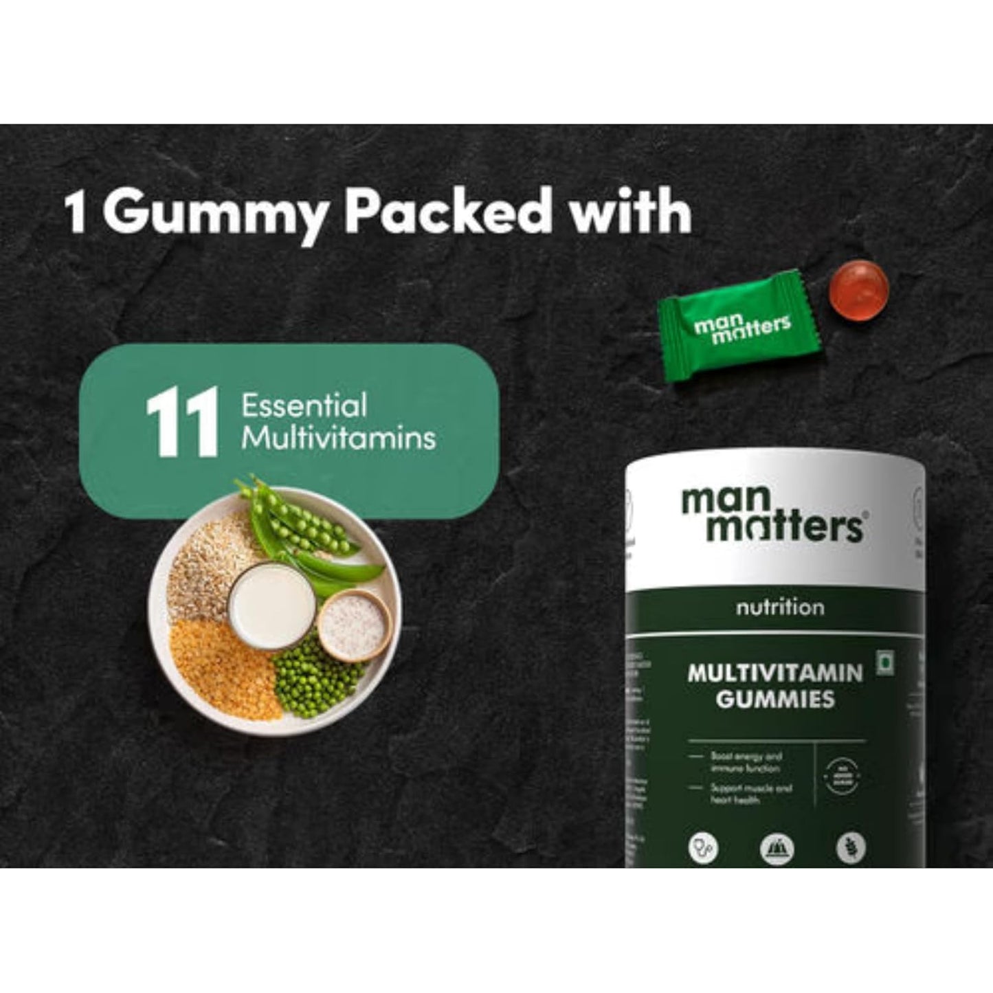 Man Matters Multivitamin Gummies With No Added Sugar | Daily Essential Multivitamin for Men | 15 Vitamins & Minerals, 8 Amino Acids, 7 Herbal Extract | Enhances Immunity & Overall Well Being | 60N