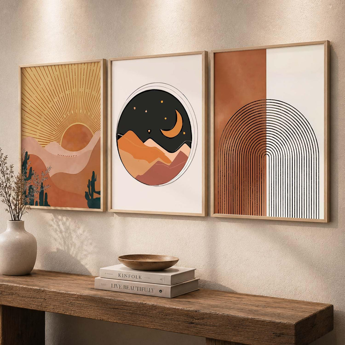 Boho Painting Wall Art Home Decoration Modern Paintings With Frame For Living Room Bed Room Hotel Wall Decor Digital Reprint Set of 3 (13X17 inch)