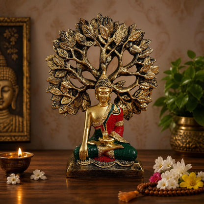 eCraftIndia Buddha Idol for Home Decor Living Room | Gautam Buddha Statue Under the Bodhi-Tree | Showpiece Gift for Housewarming Birthday