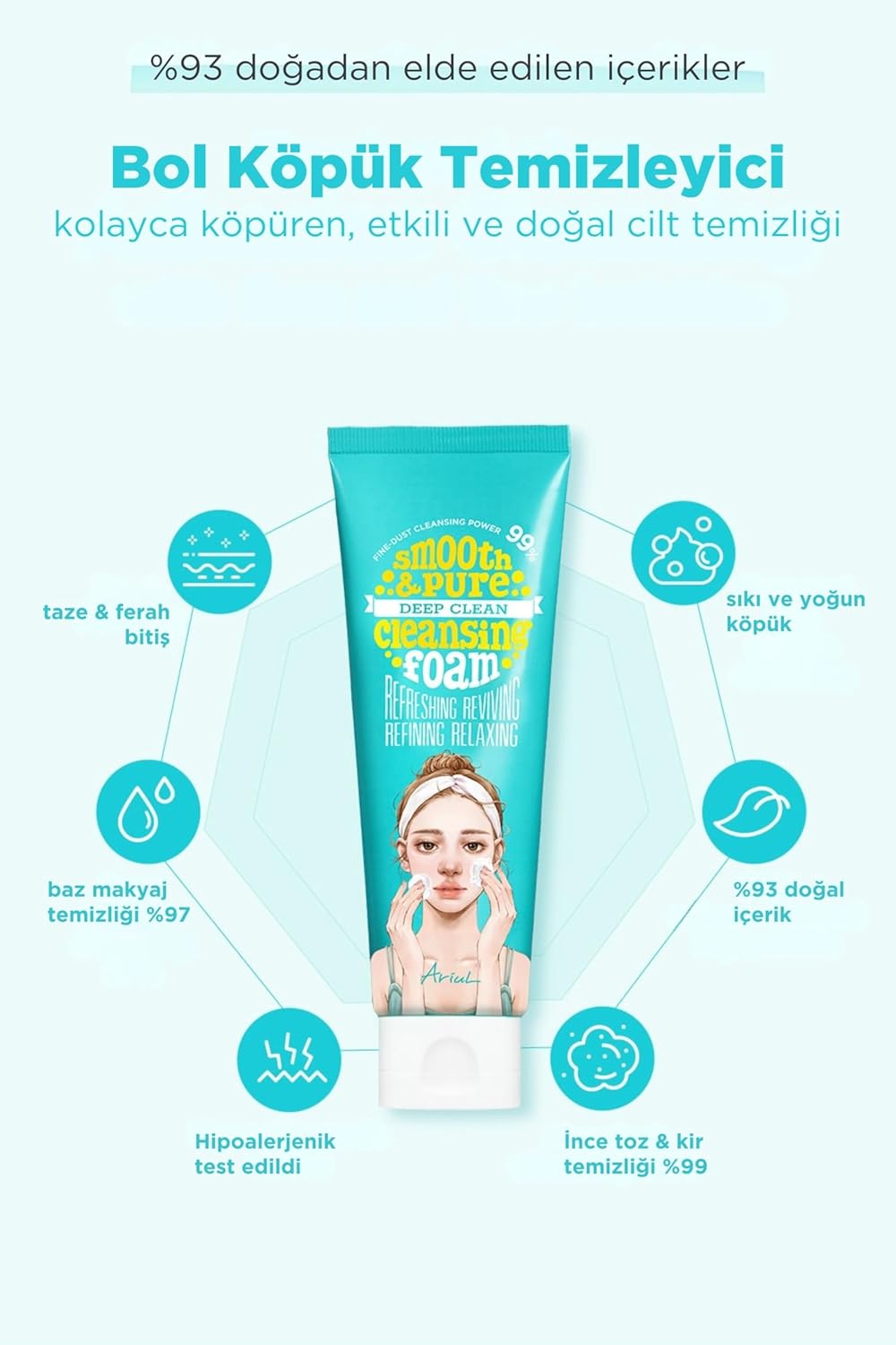 Ariul Smooth & Pure Deep Clean Cleansing Foam (120 ml) Deep Pore Cleansing Korean Face Wash, Gentle Hydrating Daily Face Cleanser, Removes Makeup & Fine Dust