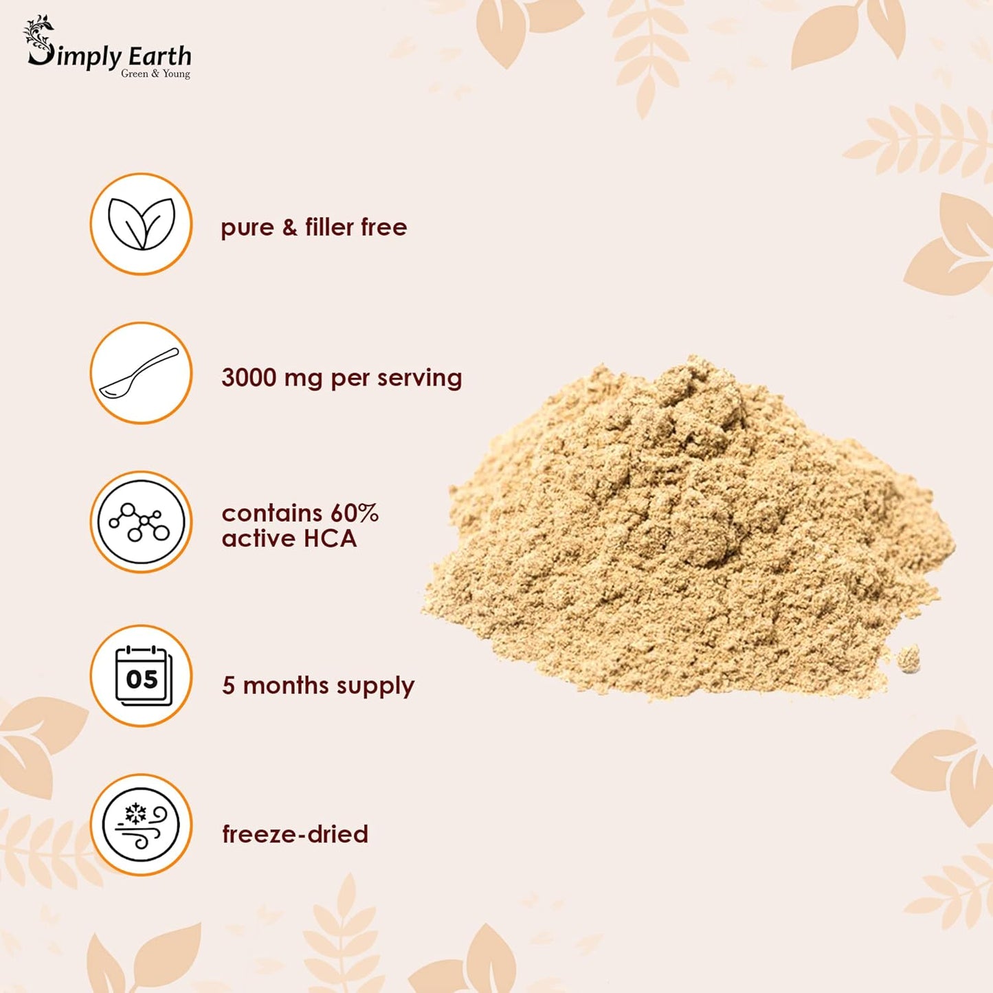 Simply Earth Pure Natural Garcinia Cambogia Fruit Extract Powder 60% HCA for weight management and other health benefits - 200GM