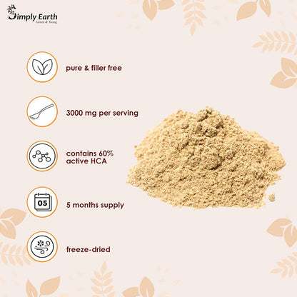Simply Earth Pure Natural Garcinia Cambogia Fruit Extract Powder 60% HCA for weight management and other health benefits - 200GM