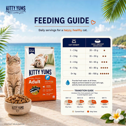 Kitty Yums Adult (+1 Year) Dry Cat Food 1.2kg Pack | Ocean Fish Flavour | Develop Strong Bones | Healthy Skin & Coat | Supports Digestive System | Maintains a Healthy Heart