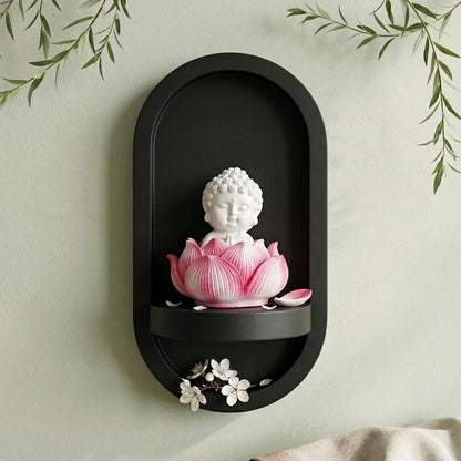eCraftIndia White Lord Buddha Idol in Pink Lotus Base | Baby Buddha Statue for Car Dashboard Office Home Decor | Gift for Diwali Housewarming Birthday